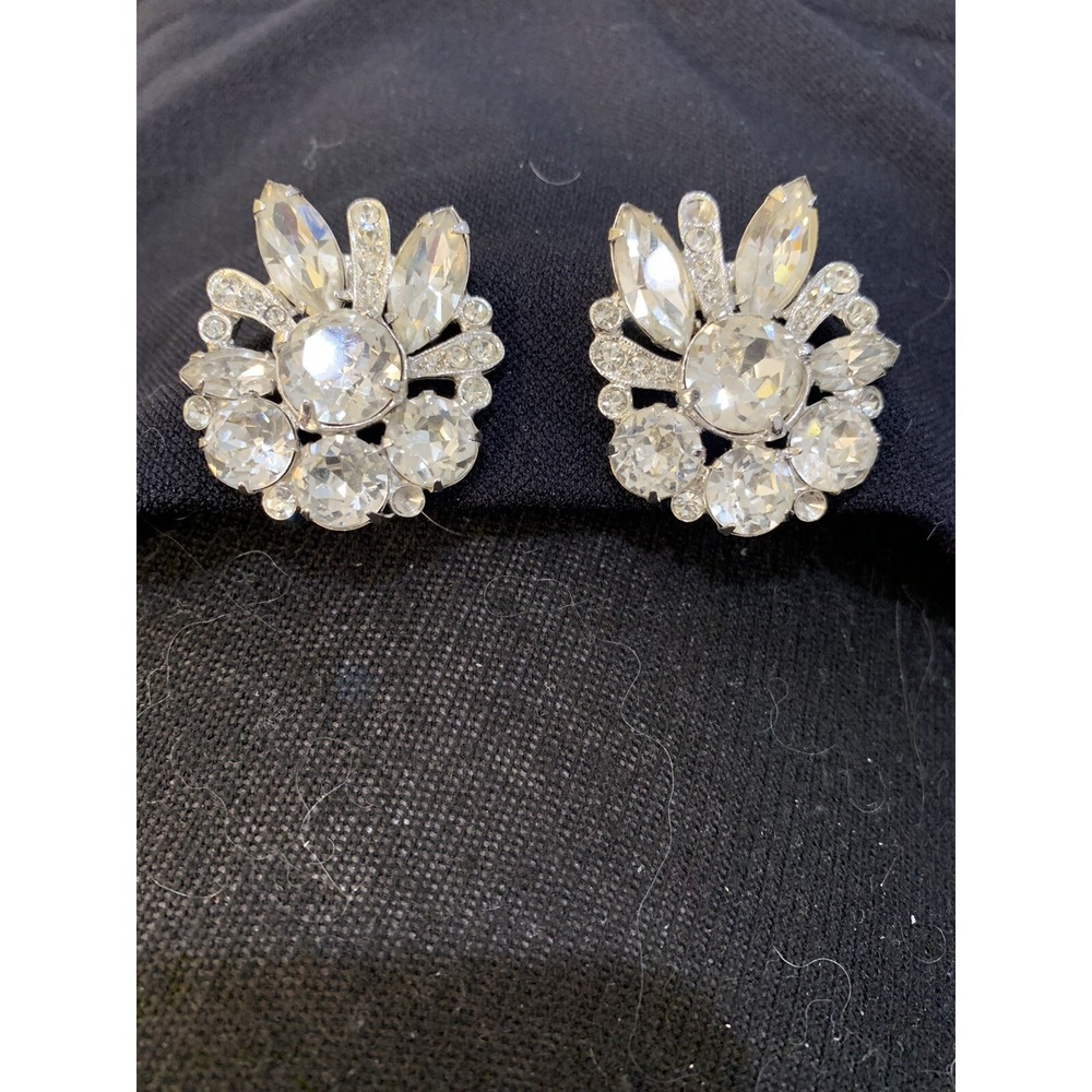EISENBERG Vintage‎ Crystal Rhinestone Climber Clip-on Earrings Circa 1950 Signed - Picture 3 of 10